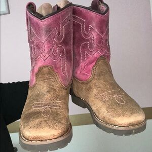 Shyanne Pink and Tan Western Boots with Distinctive Stitching